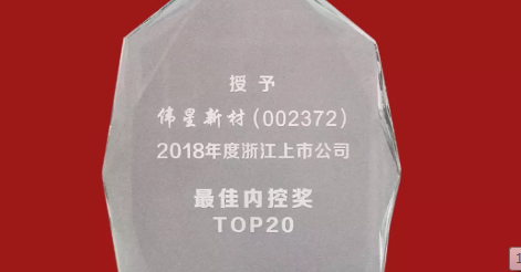 伟星新材荣获2018年度浙江上市公司 “最佳内控奖TOP20”